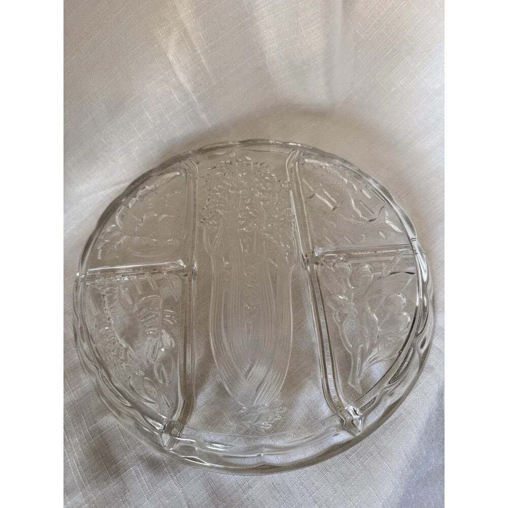 Indiana Glass Vintage Platter Relish Tray Heavy Pressed Glass 10 1/4 Inches